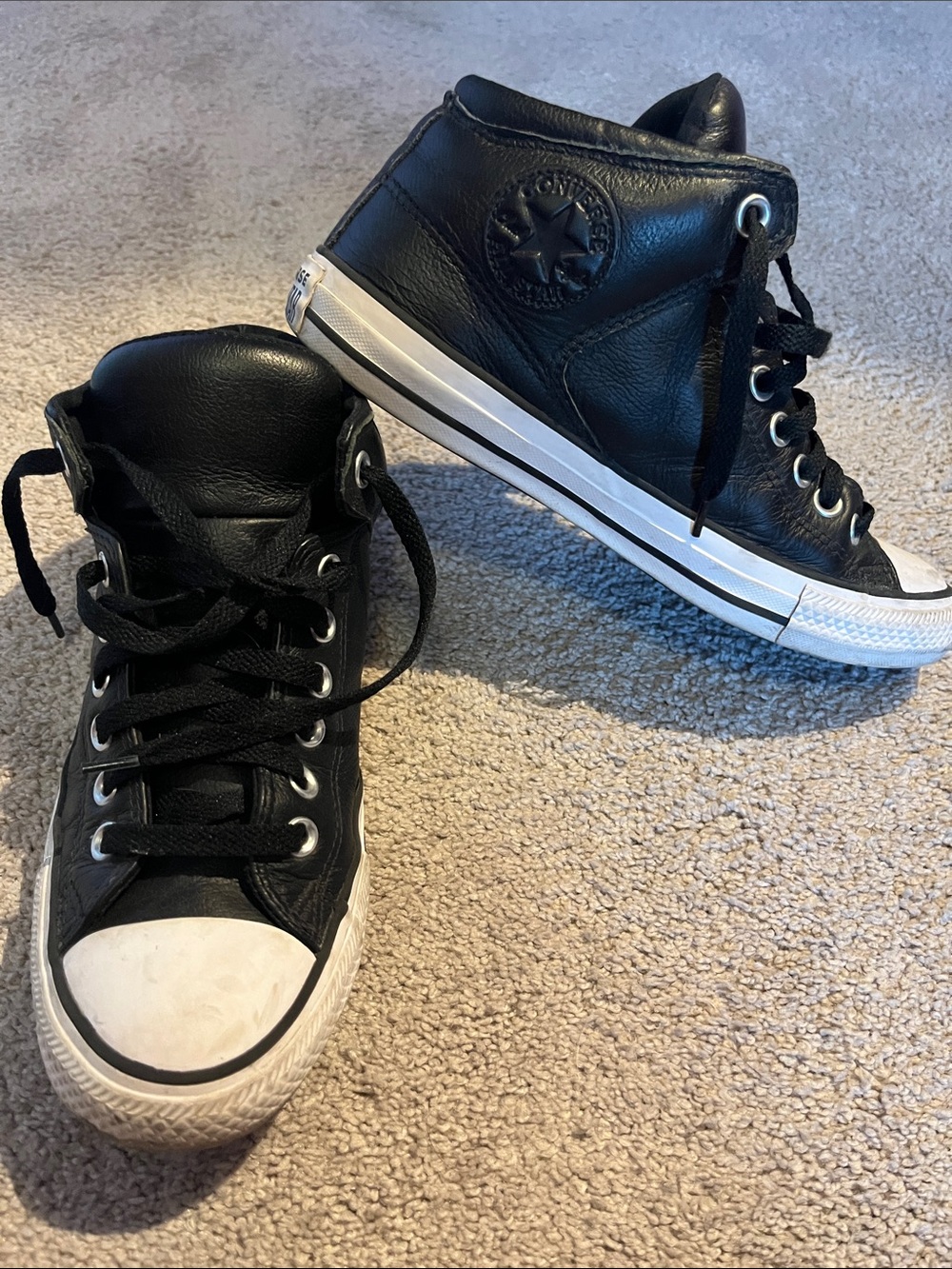 Converse Black Leather High-Top Sneakers with White Soles